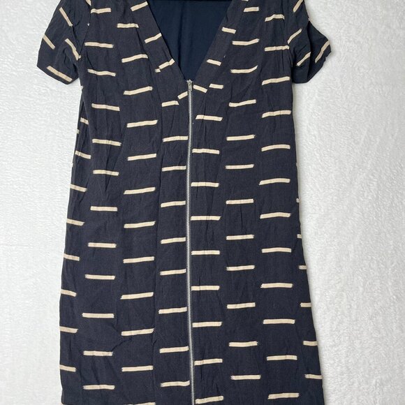 Madewell Dash Dress sz 0 Black Beige Metal Zipper V Back Crew Neck Earthy Boho - Picture 9 of 9